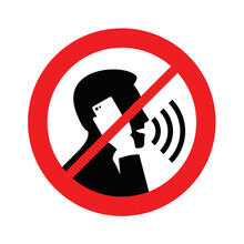 Quiet Please, No Phone Talking - Prohibition Sign With Crossed Human Silhouette Talking On The Phone