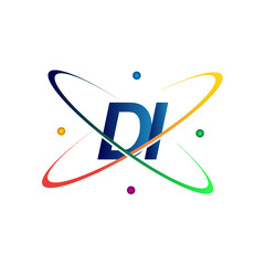 initial letter di logotype science icon colored blue, red, green and yellow swoosh design. vector lo