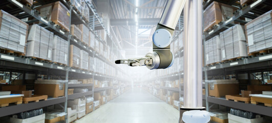 Poster - Robot arm works in an automatic warehouse	
