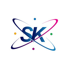 initial letter SK logotype science icon colored blue, red, green and yellow swoosh design. vector logo for business and company identity.