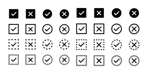 Poster - check mark, cross icon. vector isolated elements, icons, signs. tick check mark black icons. stock v