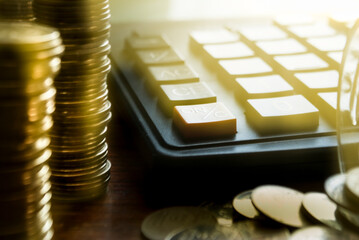 Financial accounting, money calculator on table