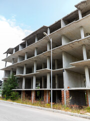 Sky above the multi-storey building, new home for many families and new life, the construction of multi-storey building as symbol of hope for better life