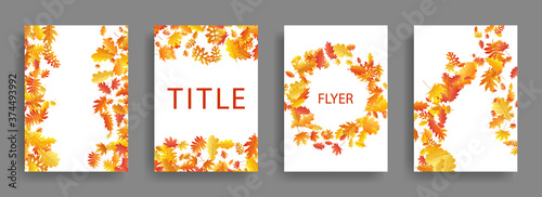Fotomural Dry autumn leaves flying card backgrounds or covers vector set.