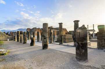 Wall Mural - The ruins of Pompeii, streets, walls, courtyards. Largely preserved under the volcanic ash and pumice in the eruption of Mount Vesuvius, the excavated city offers a unique snapshot of Roman life.