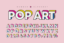 Modern Pop Art 3 Dimensional Letters And Number Set. Stylish Bold Font Or Typeface For Headline, Title, Poster, Web Design, Brochure, Layout Or Graphic Print. Flat Vector 3D Alphabet & Number.