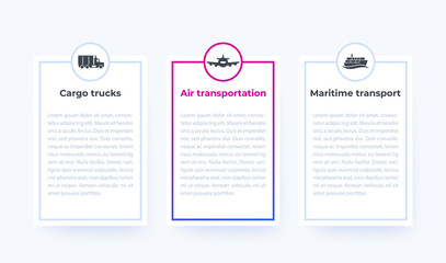 Poster - transportation industry infographics, cargo trucks, air and maritime transport