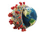 Conceptual illustration of Coronavirus Covid-19 absorbing the Earth. Worldwide pandemic
