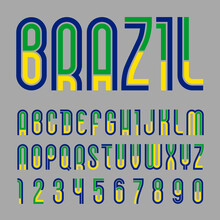 Font Brazil. Trendy Bright Alphabet, Colorful Letters On A Black Background.