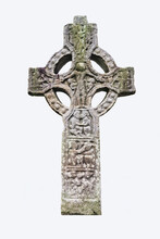 Duleek, Ireland - July 15, 2020: West Face Of Duleek High Cross On White Background