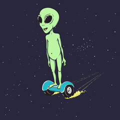Wall Mural - alien flies on gyro scooter