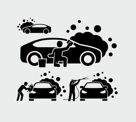 Wall Mural - Man washing car vector icon