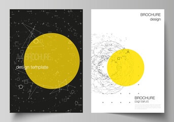 Poster - Vector layout of A4 format modern cover mockups design templates for brochure, magazine, flyer, report. Science or technology 3d background with dynamic particles. Chemistry and science concept.