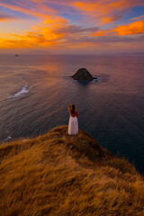 Wall Mural - woman on the beach at sunset