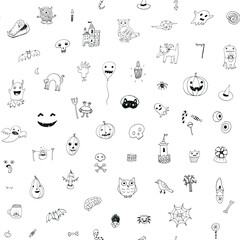 Wall Mural - Halloween objects line hand drawn vector doodle seamless pattern