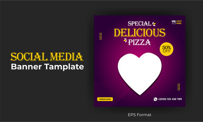 Wall Mural - Delicious pizza social media banner design template 