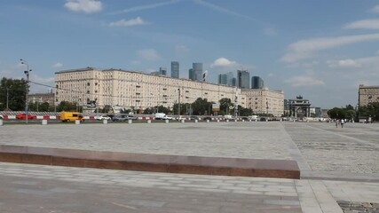 Wall Mural - Kutuzovsky Prospect and traffic-cars on the road on a clear summer day and space for copying in Moscow Russia