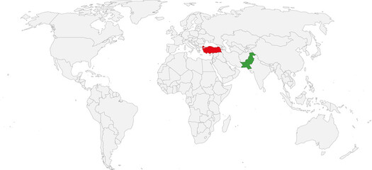  Pakistan, Turkey countries isolated on world map. Business concepts and Backgrounds.