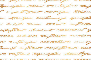 Poster - Gold text. Vintage seamless pattern. Golden scrawl. Elegant handwriting. Background handwrite. Write love letter. Gold written poem text. Hand drawn golden words pattern for design prints. Vector