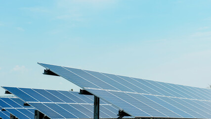 Photovoltaic power plant. Solar photovoltaic panels on blue sky background