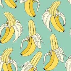 bananas on a mint background. vector seamless pattern with fruits. digital paper.