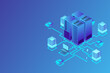 © Aozora - Concept of data network management .Vector isometric map with business networking servers computers and devices.Cloud storage data and synchronization of devices.3d isometric style