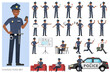 Set of Policeman working character vector design. Presentation in various action with emotions, running, standing and walking.