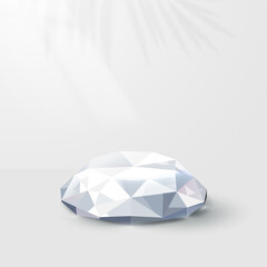 Poster - 3d White diamonds with reflection circle podium display. Abstract Background for Product Presentation. Vector Illustration