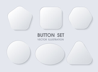 3D geometric buttons with realistic curves and shadows like white paper.