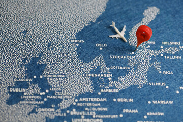 Wall Mural - handmade travel painted map with the pin, sweden