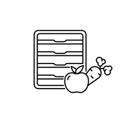Fototapete - Dehydrator for fruits and vegetables. Line art icon of food electric dryer. Black simple illustration of rectangular oven with trays. Contour isolated vector emblem on white background