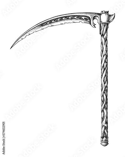 Cuadros en Lienzo Grim Reaper Death Scythe. Hand Drawn Vector Illustration