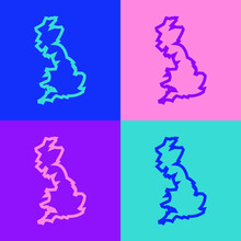 Pop Art Line England Map Icon Isolated On Color Background. Vector.