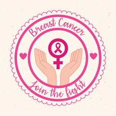 Wall Mural - female gender on hands in seal stamp of breast cancer awareness design, campaign and prevention theme Vector illustration