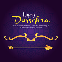 Wall Mural - gold bow with arrow on blue with mandala background design, Happy dussehra festival and indian theme Vector illustration