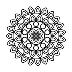 Sticker - mandala in flower shaped line style icon design of Bohemic ornament indian decoration retro vintage meditation henna ethnic arabic texture and tribal theme Vector illustration