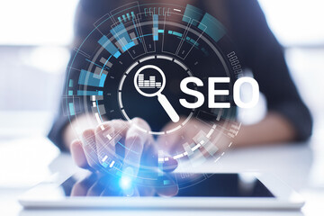 Wall Mural - seo - search engine optimisation, digital internet marketing concept on virtual screen.