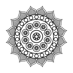 Sticker - mandala in flower shaped line style icon design of Bohemic ornament indian decoration retro vintage meditation henna ethnic arabic texture and tribal theme Vector illustration