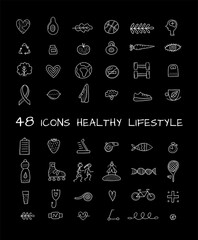 Wall Mural - World health day. 48 icons design set for healty lifestyle