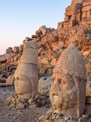 stone carved statues at nemrut archaeology site in turkey