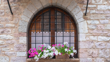 Wall Mural - white and purple flowers outside the window 