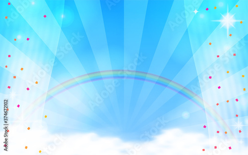 青空と雲と虹と放射状と紙吹雪の背景イラスト Stock Vector Adobe Stock