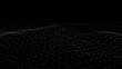 Futuristic black hexagon background. Futuristic honeycomb concept. Wave of particles.  illustration.