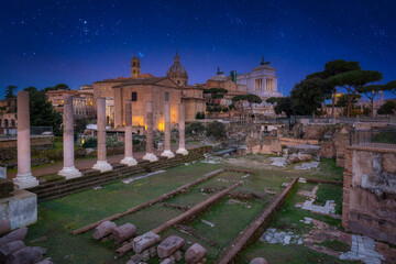 Wall Mural - Ruins of the Forum Romanum in Rome at starry night, Italy