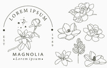 Beauty Occult Logo Collection With Geometric,magnolia,moon,star,flower.Vector Illustration For Icon,logo,sticker,printable And Tattoo