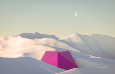 Aufkleber - Abstract winter scene with geometrical forms, arch with a podium in natural light. surreal background. 3D render.