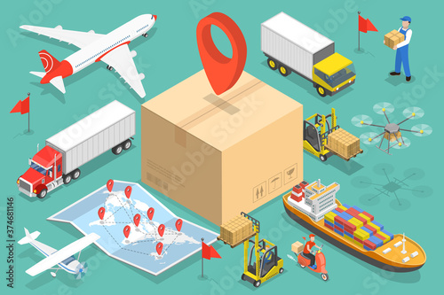 Fotografía 3D Isometric Flat Vector Conceptual Illustration of International Cargo Delivery, Logistics and Transportation