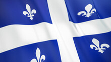 The Flag Of Quebec. Waving Silk Flag Of Quebec. High Quality Render. 3D Illustration