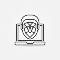 Fototapete - Face Recognition and Authentication on Laptop vector thin line concept icon or design element