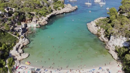 Wall Mural - aerial view of a beautiful white sandy beach on Mallorca, Cala Llombards, Spain